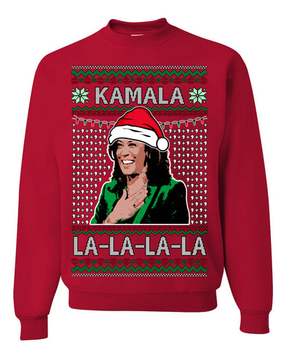 Kamala La La, Funny Kamala Harris Santa Hat Classic Xmas Song Carol Lyrics Winter Holiday, Ugly Christmas Sweater Ugly Christmas Unisex Crewneck Sweatshirt