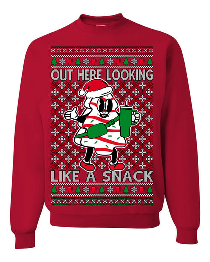 Out Here Looking Like a Snack, Funny Cute White Chocolate Sprinkles Holiday Trendy Millennial Christmas Cookie Ugly Christmas Sweater Ugly Christmas Unisex Crewneck Sweatshirt