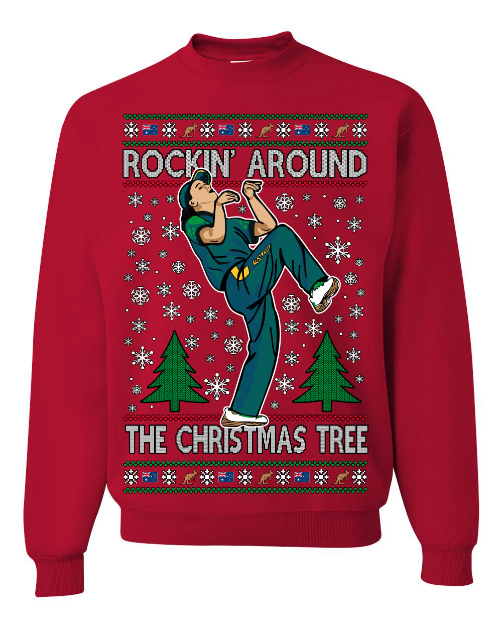 Rockin Around the Christmas Tree Raygun Viral Meme Australian AUS, Sports Australia Breakdancer Ray Gun Funny Ugly Christmas Sweater Ugly Christmas Men's T-Shirt