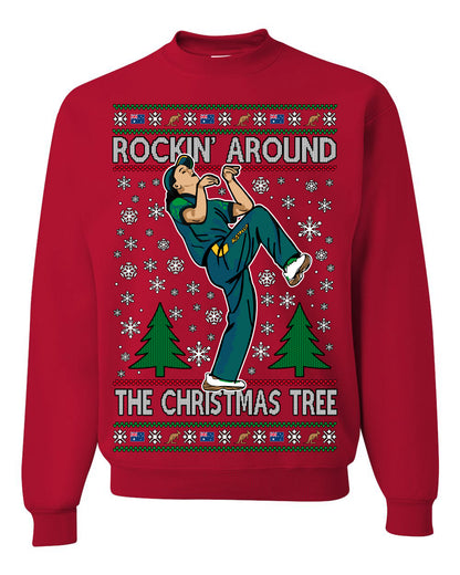 Rockin Around the Christmas Tree Raygun Viral Meme Australian AUS, Sports Australia Breakdancer Ray Gun Funny Ugly Christmas Sweater Ugly Christmas Men's T-Shirt