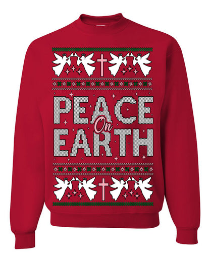 Peace On Earth Funny Xmas Cute Pink Angel Cross, Women Men Religious Christian Catholic Ugly Christmas Sweater Ugly Christmas Unisex Crewneck Sweatshirt