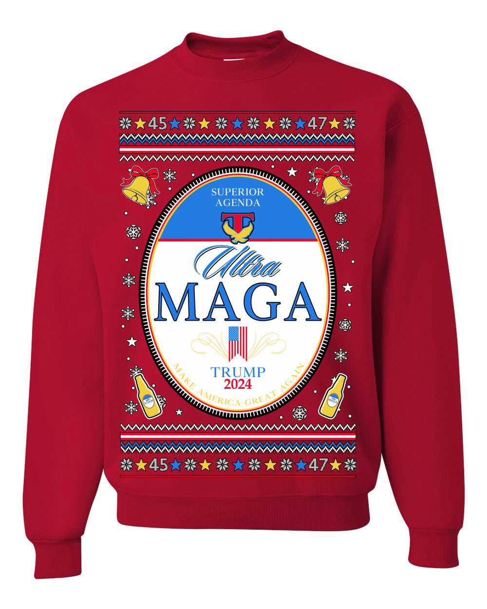 Ultra MAGA Superior Agenda Trump Vance 2024 Funny Beer Logo Ugly Christmas Sweater Ugly Christmas Men's T-Shirt