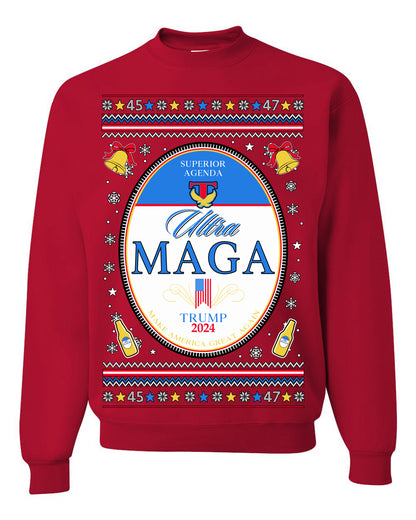 Ultra MAGA Superior Agenda Trump Vance 2024 Funny Beer Logo Ugly Christmas Sweater Ugly Christmas Men's T-Shirt
