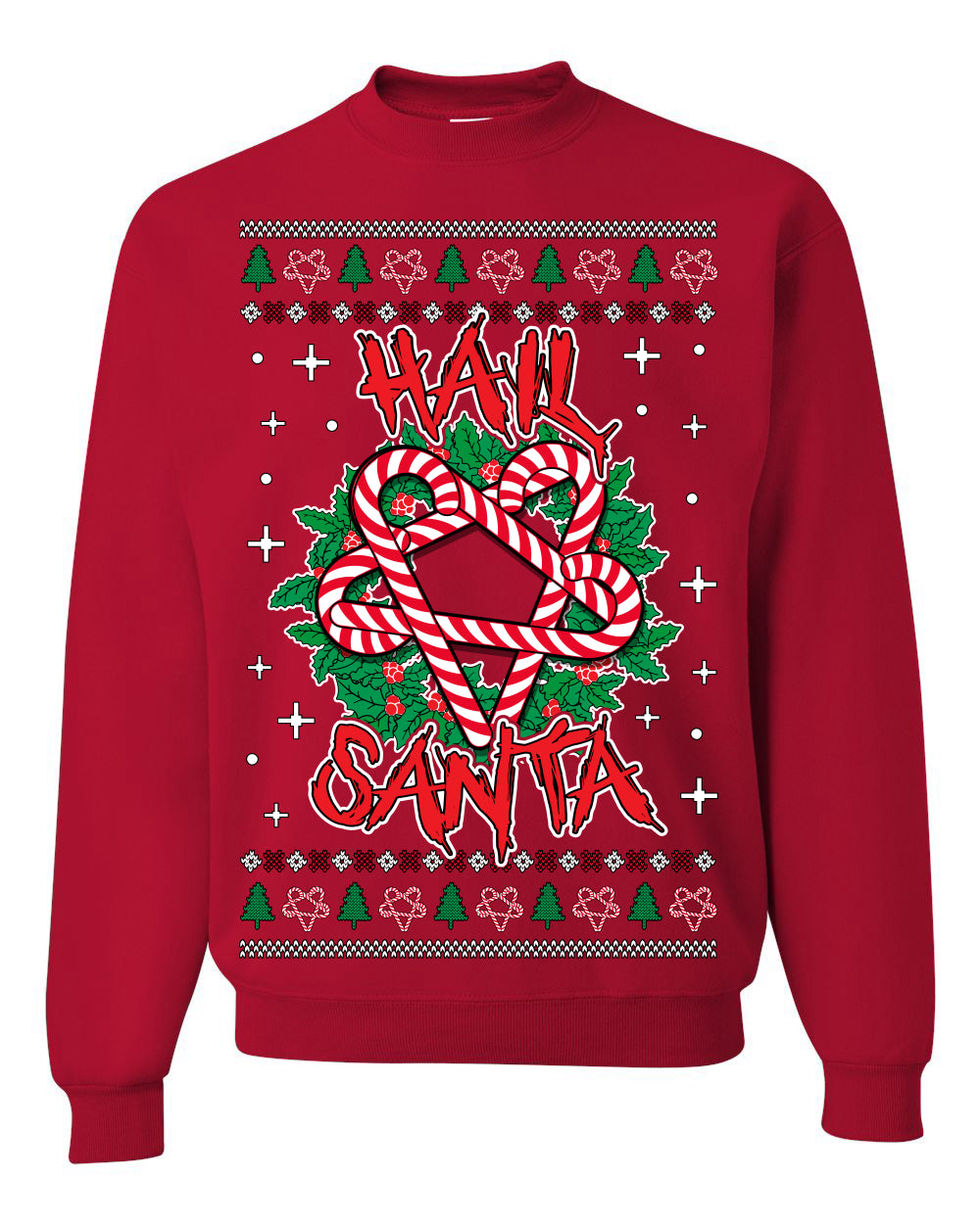 Hail Santa Funny Satanic, Candy Cane Wreath Devil Heavy Metal Rock Metalcore Music, Satan 666 Agnostic Areligious Ugly Christmas Sweater Ugly Christmas Men's T-Shirt