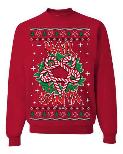Hail Santa Funny Satanic, Candy Cane Wreath Devil Heavy Metal Rock Metalcore Music, Satan 666 Agnostic Areligious Ugly Christmas Sweater Ugly Christmas Men's T-Shirt