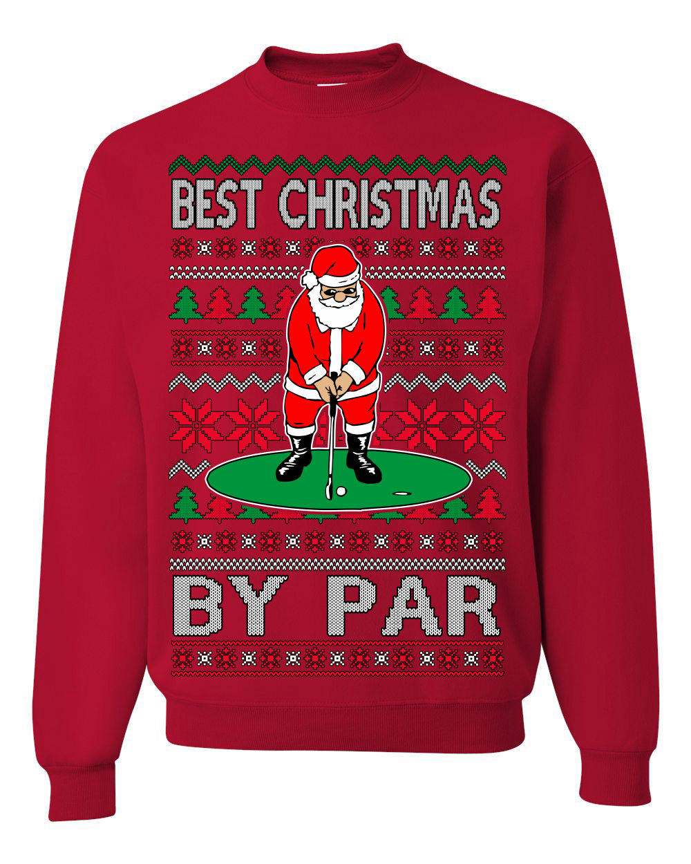 Best Christmas By Par Funny, Santa Golfing Iron Wedge Wood Drive Fore Birdie Eagle, Pun Sports Golf Ugly Christmas Sweater Ugly Christmas Men's T-Shirt