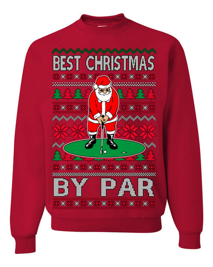 Best Christmas By Par Funny, Santa Golfing Iron Wedge Wood Drive Fore Birdie Eagle, Pun Sports Golf Ugly Christmas Sweater Ugly Christmas Men's T-Shirt