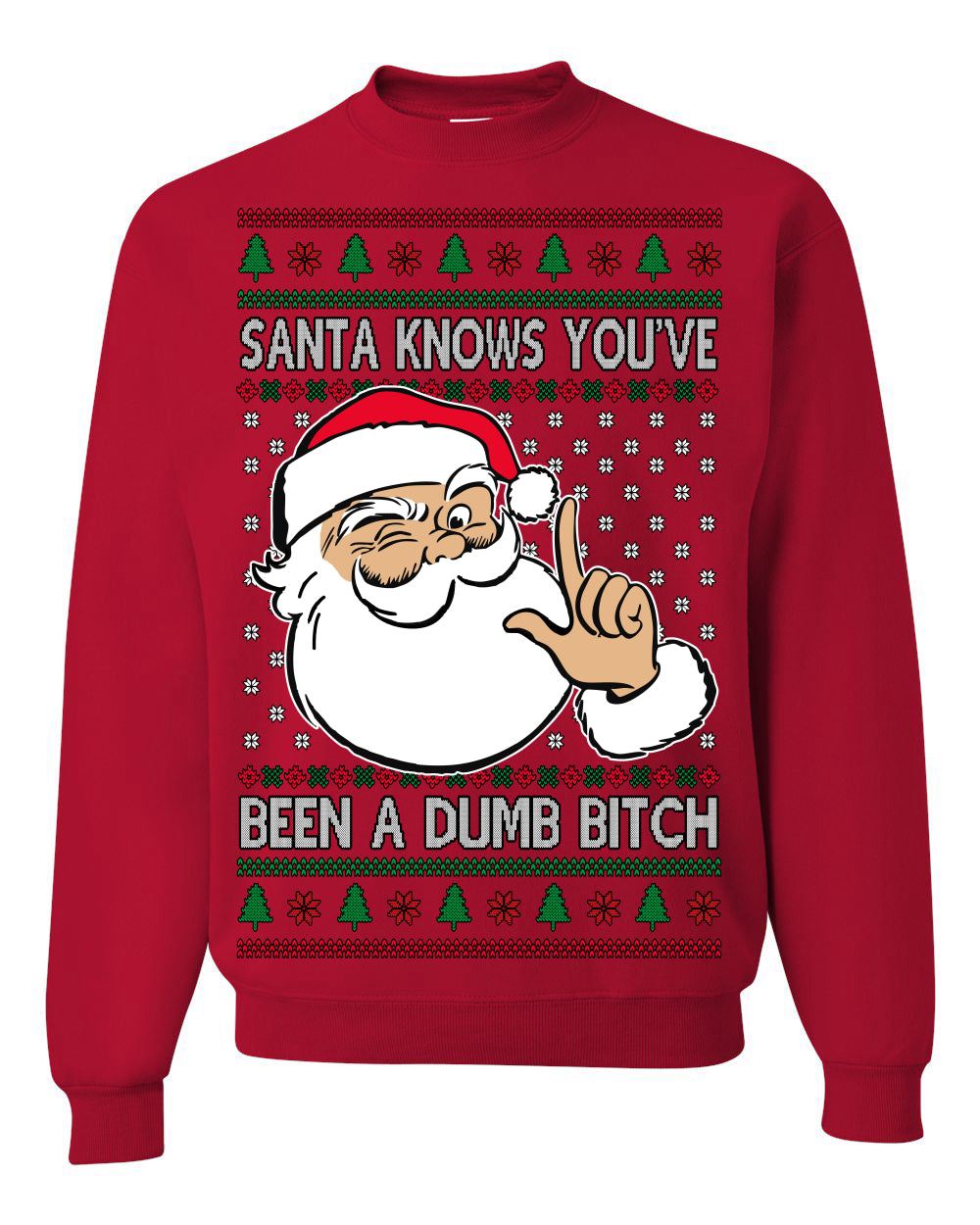 Santa Knows You've Been a Dumb Bitch Funny Vulgar Dirty Ugly Christmas Sweater Ugly Christmas Men's T-Shirt