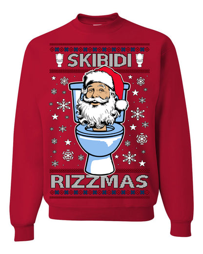 Skibidi Rizzmas Funny Toilet Video Viral Brain Rot Meme, Gen Z Alpha Slang Brainrot Memes Ugly Christmas Sweater Ugly Christmas Men's T-Shirt