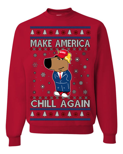 Make America Chill Again Chill Guy Donald Trump, My New Character Viral Gen Z Alpha Meme, MAGA Ugly Christmas Sweater Ugly Christmas Men's T-Shirt