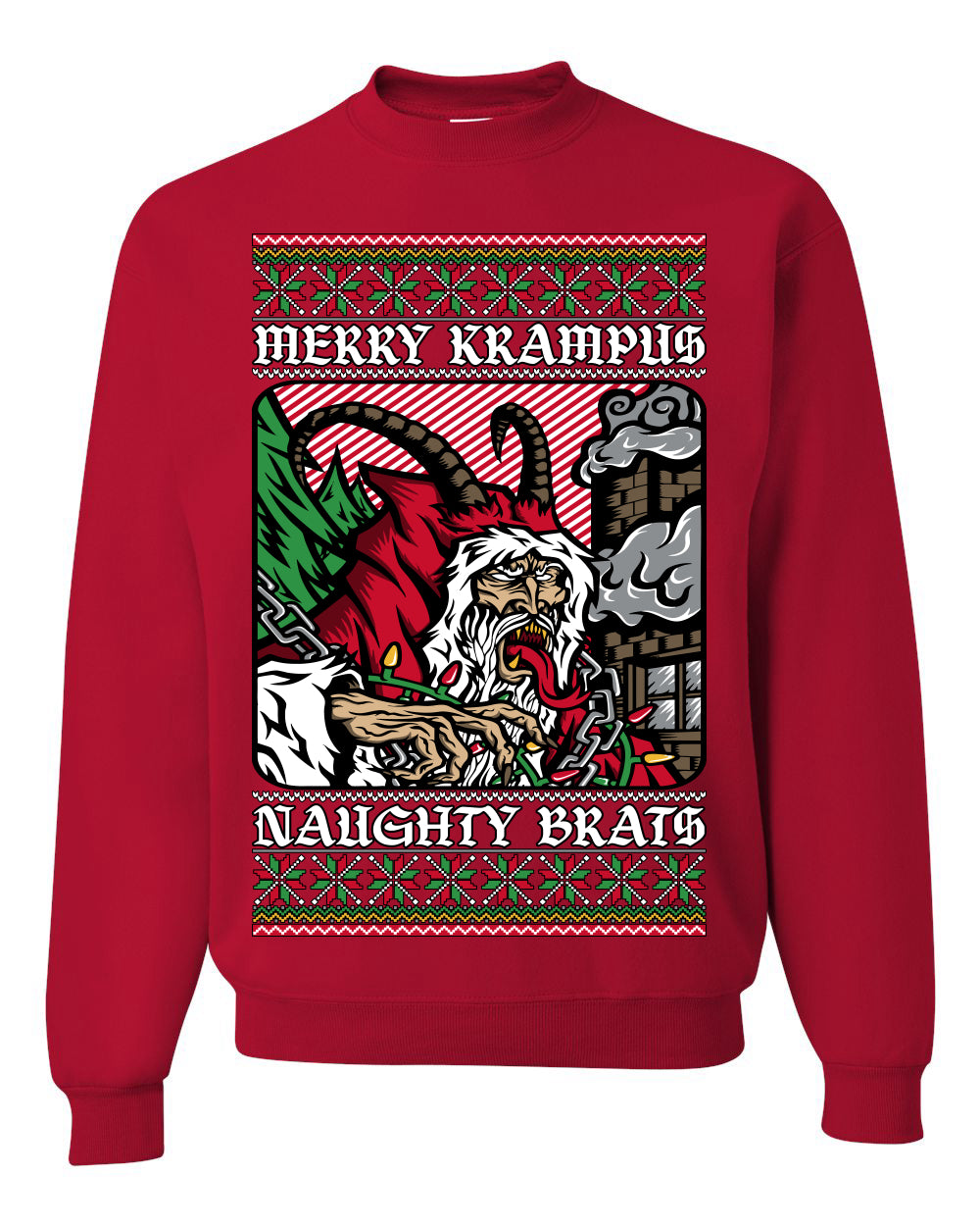 Merry Krampus Naughty Brats | Funny Ugly Christmas Sweater Crewneck Sweatshirt Ugly Christmas Unisex Crewneck Sweatshirt