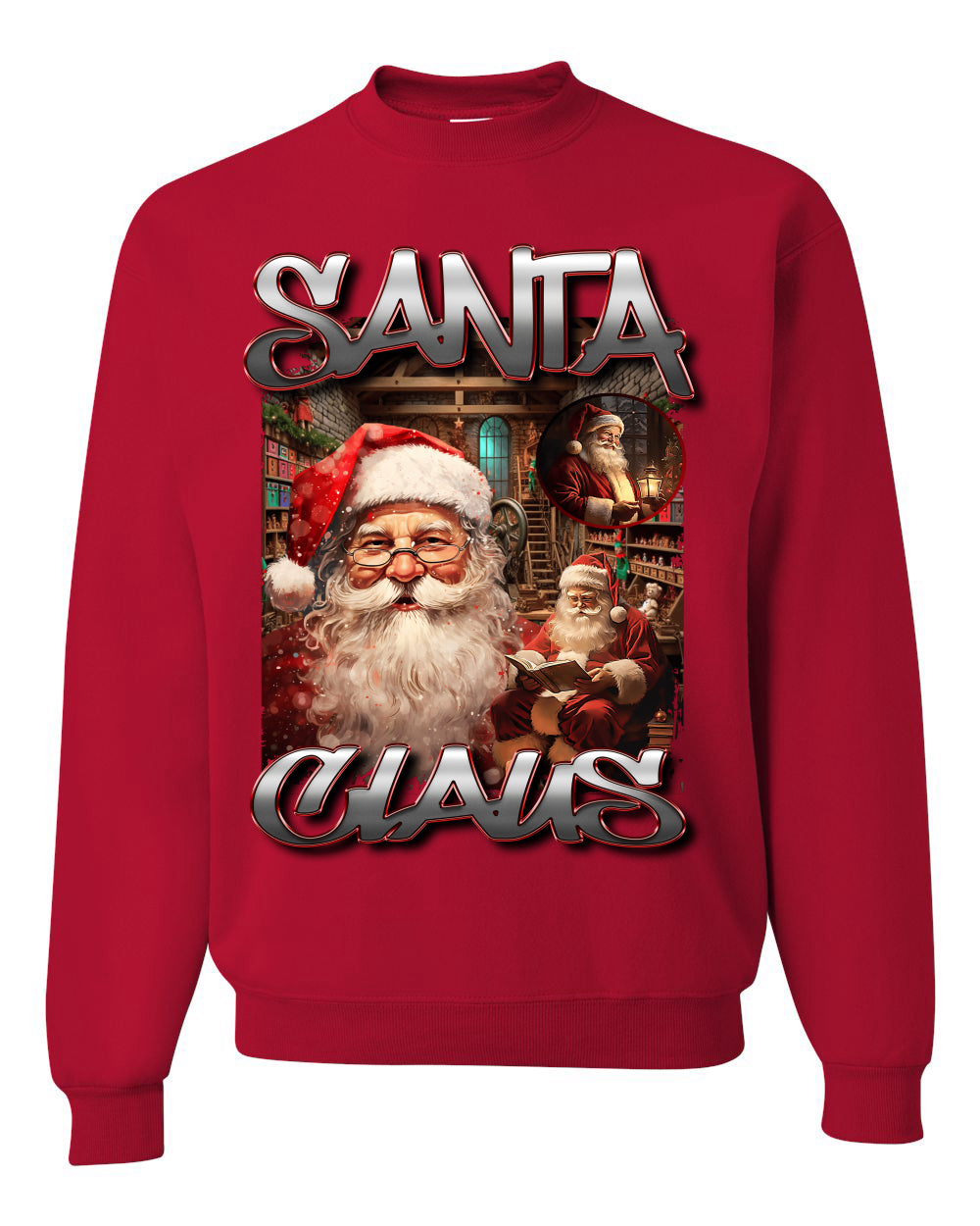 Santa Claus Bootleg Hype Rap Music Style, Funny Hip Hop North Pole Workshop Xmas, Ugly Christmas Sweater Crewneck Sweatshirt Ugly Christmas Unisex Crewneck Sweatshirt