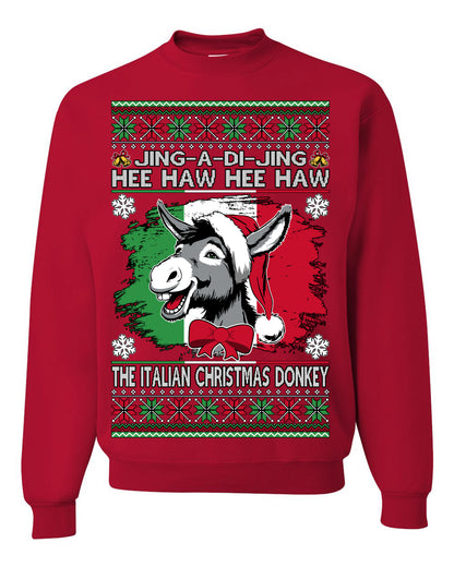 Jing a Di Jing Dominick the Italian Christmas Donkey, Classic New York Brooklyn Xmas Song Lyrics, Ugly Christmas Sweater Ugly Christmas Unisex Crewneck Sweatshirt