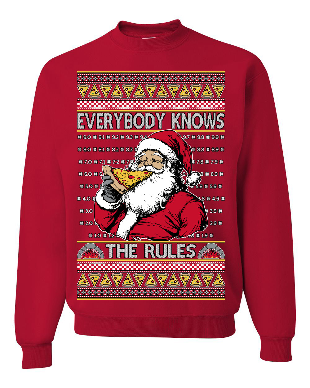 Everybody Knows the Rules Funny, Santa Claus Viral Online Pizza Rating Score, Detroit New England Deep Dish Pizzas Jersey New York Style, Ugly Christmas Sweater Ugly Christmas Unisex Crewneck Sweatshirt