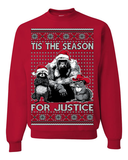 Tis the Season For Justice, RIP Harambe Peanut the Squirrel Fred Raccoon Viral Save our Pets Meme, Ugly Christmas Sweater Ugly Christmas Unisex Crewneck Sweatshirt