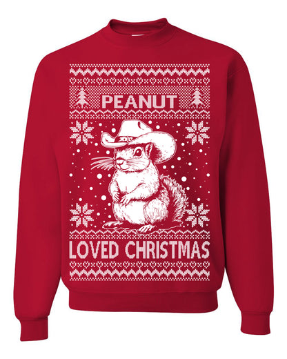 Peanut Loved Christmas, Funny Viral NYC New York Squirrel Meme Trending Save Our Pets Memes, Ugly Christmas Sweater Ugly Christmas Unisex Crewneck Sweatshirt