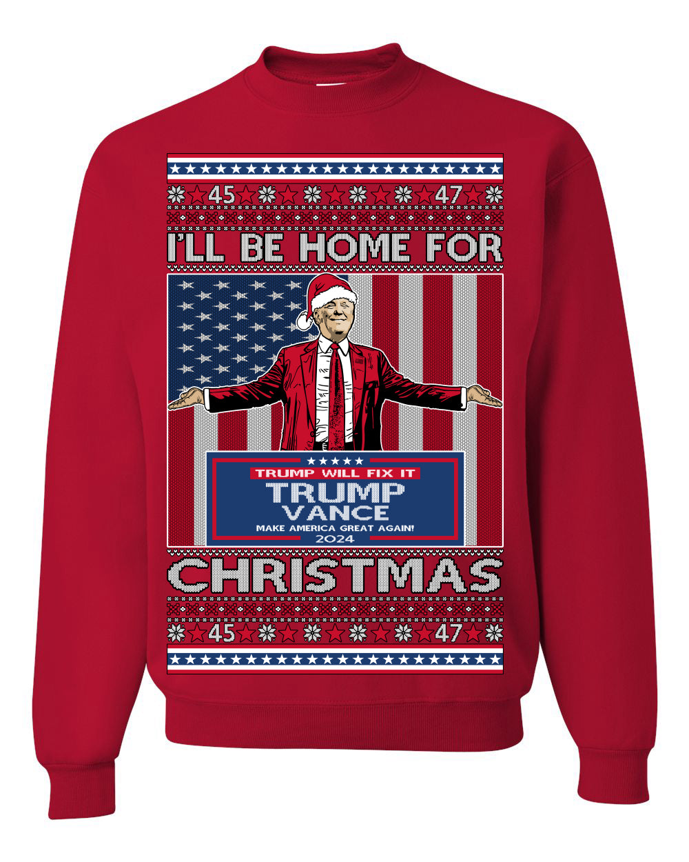 I'll Be Home for Christmas USA Trump 2024, MAGA Make America Great Again Santa Speech Ugly Christmas Sweater Ugly Christmas Men's T-Shirt