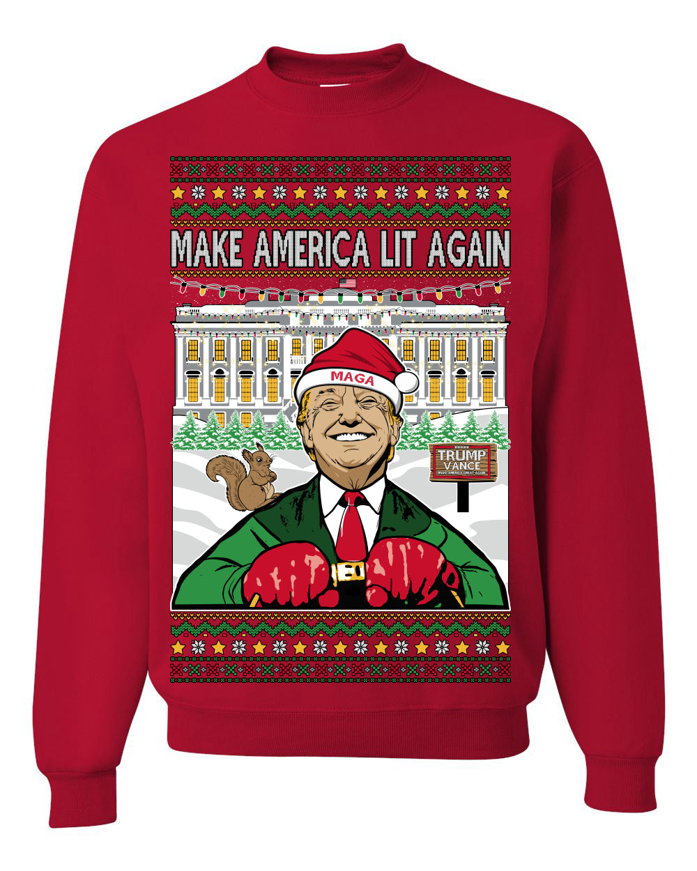 Make America Lit Again Funny Donald Trump JD Vance 2024 White House MAGA, Make America Great Again Sweatshirt Ugly Christmas Sweater Ugly Christmas Men's T-Shirt