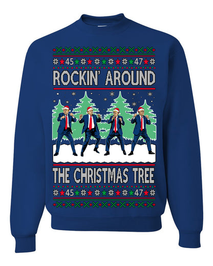 Rocking Around the Christmas Tree Trump Shimmy Dance Ugly Christmas Sweater Ugly Christmas Unisex Crewneck Sweatshirt