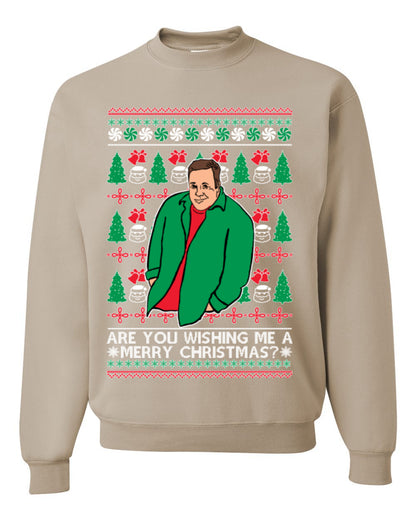 Are You Wishing Me a Merry Christmas? Funny Kevin Viral Shrug Shrugging Actor Meme Ugly Christmas Unisex Crewneck Sweatshirt