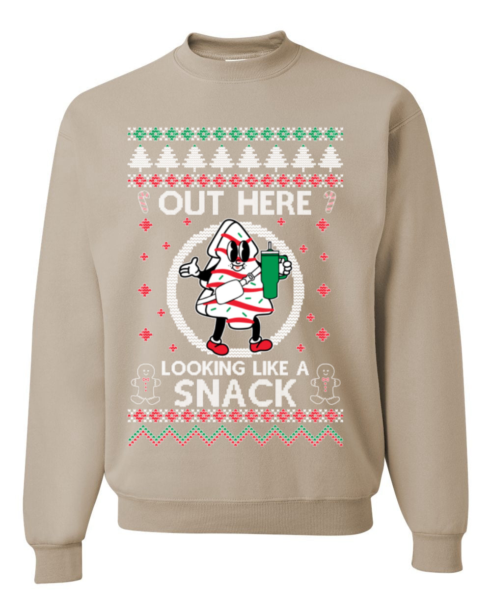 Out Here Looking Like a Snack, Funny Cute Xmas Peppermint Tree Gingerbread Cookie Meme Ugly Christmas Unisex Crewneck Sweatshirt