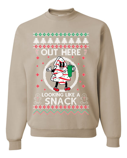 Out Here Looking Like a Snack, Funny Cute Xmas Peppermint Tree Gingerbread Cookie Meme Ugly Christmas Unisex Crewneck Sweatshirt
