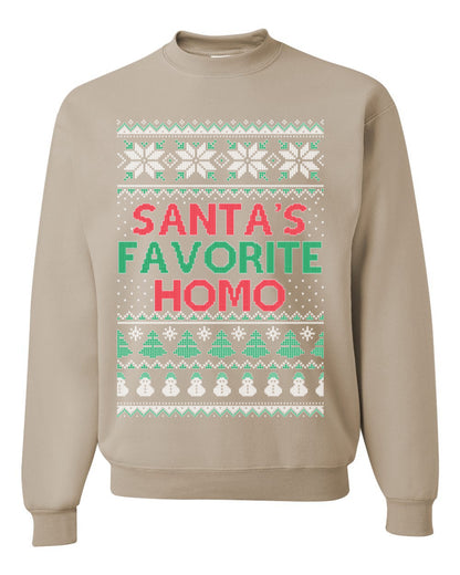 Santa's Favorite Homo, Funny LGBT Pride Grey Greysexual Gay Lesbian Homosexual Bi Bisexual, Ugly Christmas Sweater Ugly Christmas Unisex Crewneck Sweatshirt