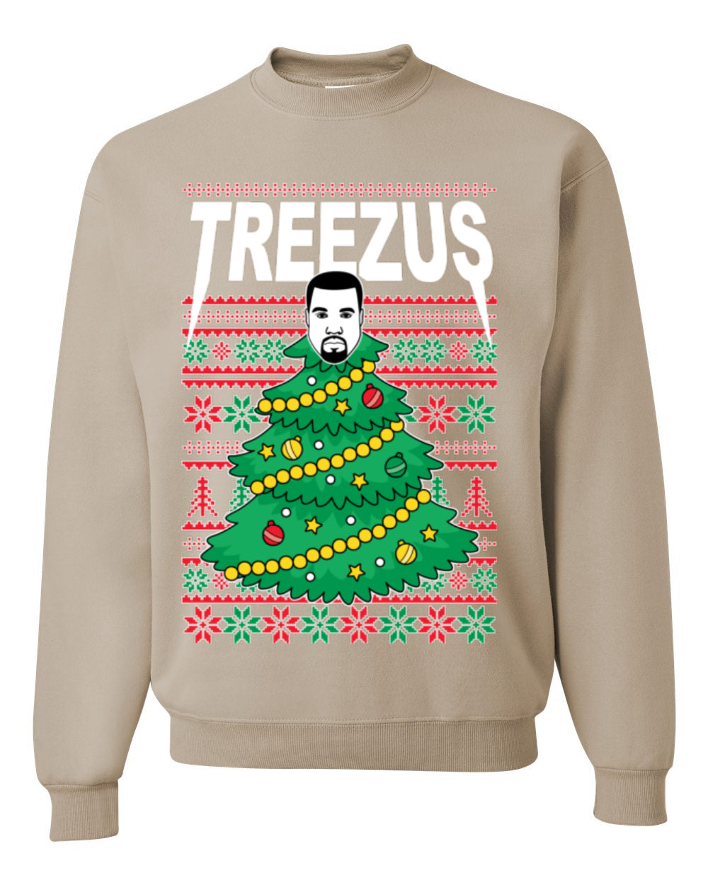Treezus Funny Xmas Viral Meme Hip Hop Rapper Music Tour Merch, Tree Jesus Pun Joke Ugly Christmas Sweater Ugly Christmas Unisex Crewneck Sweatshirt