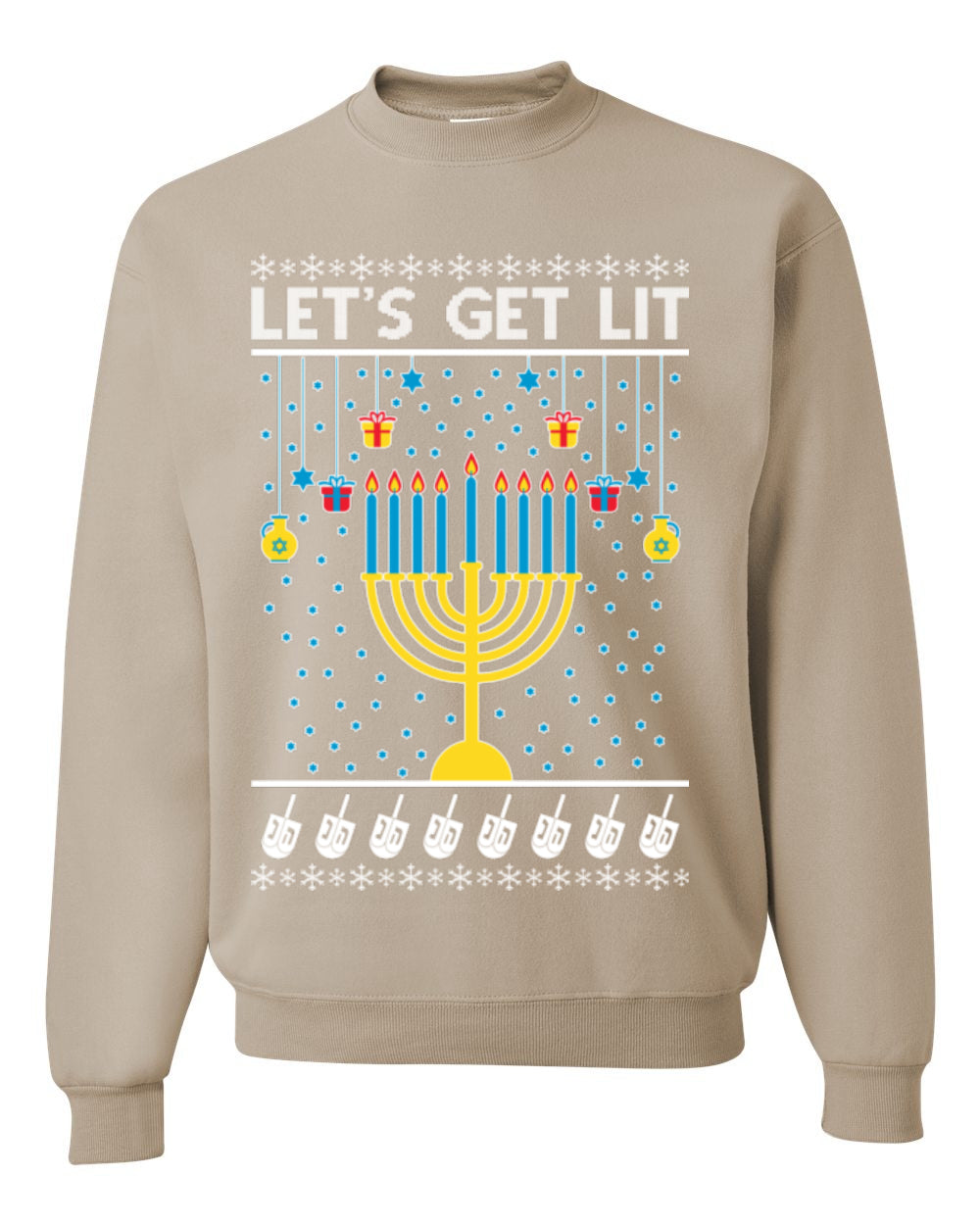 Let's Get Lit, Funny Chanukah Menorah Winter Jewish Holidays, Hanukkah Ugly Christmas Sweater Ugly Christmas Unisex Crewneck Sweatshirt