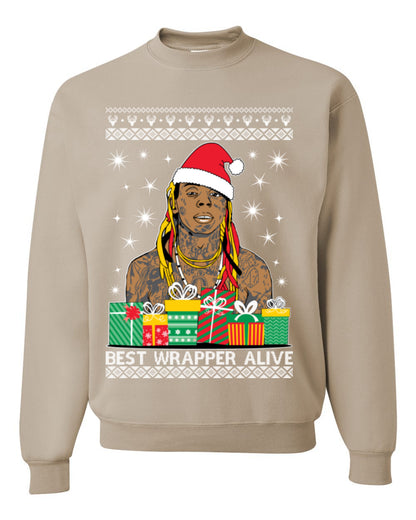 Best Wrapper Alive, Funny Hip Hop Music Tour Merch, Viral New Orleans NOLA Rapper Tune, Ugly Christmas Sweater Ugly Christmas Unisex Crewneck Sweatshirt