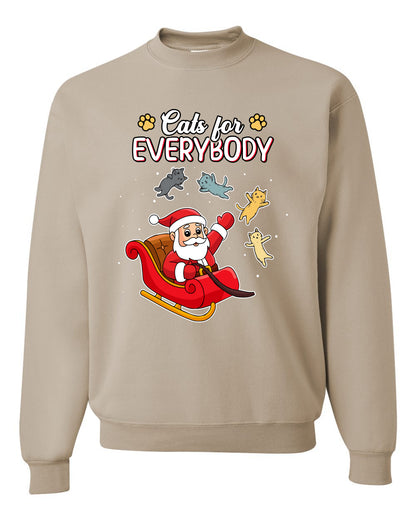 Cats for Everybody, Cute Santa Claus Santa's Sleigh Floating Space Cat  Ugly Christmas Unisex Crewneck Sweatshirt