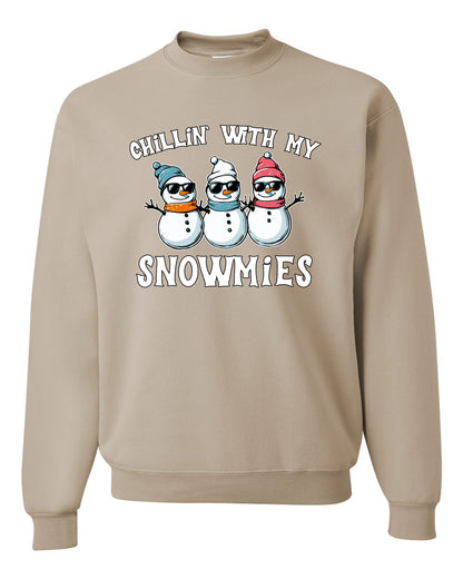 Chillin With My Snowmies, Funny Cute Snow Man Winter Holiday Snowman Homies  Ugly Christmas Unisex Crewneck Sweatshirt