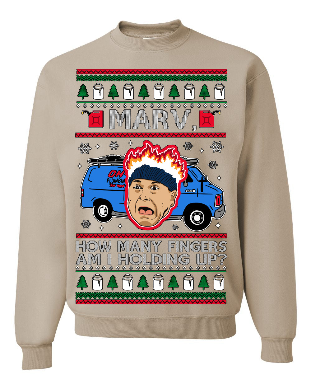 Marv How Many Fingers Am I Holding Up? Funny 90s Chicago Xmas Movie Quote Harry Kevin Fire Plumbing Van Bandits, Ugly Christmas Sweater Ugly Christmas Unisex Crewneck Sweatshirt