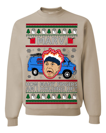 Marv How Many Fingers Am I Holding Up? Funny 90s Chicago Xmas Movie Quote Harry Kevin Fire Plumbing Van Bandits, Ugly Christmas Sweater Ugly Christmas Unisex Crewneck Sweatshirt