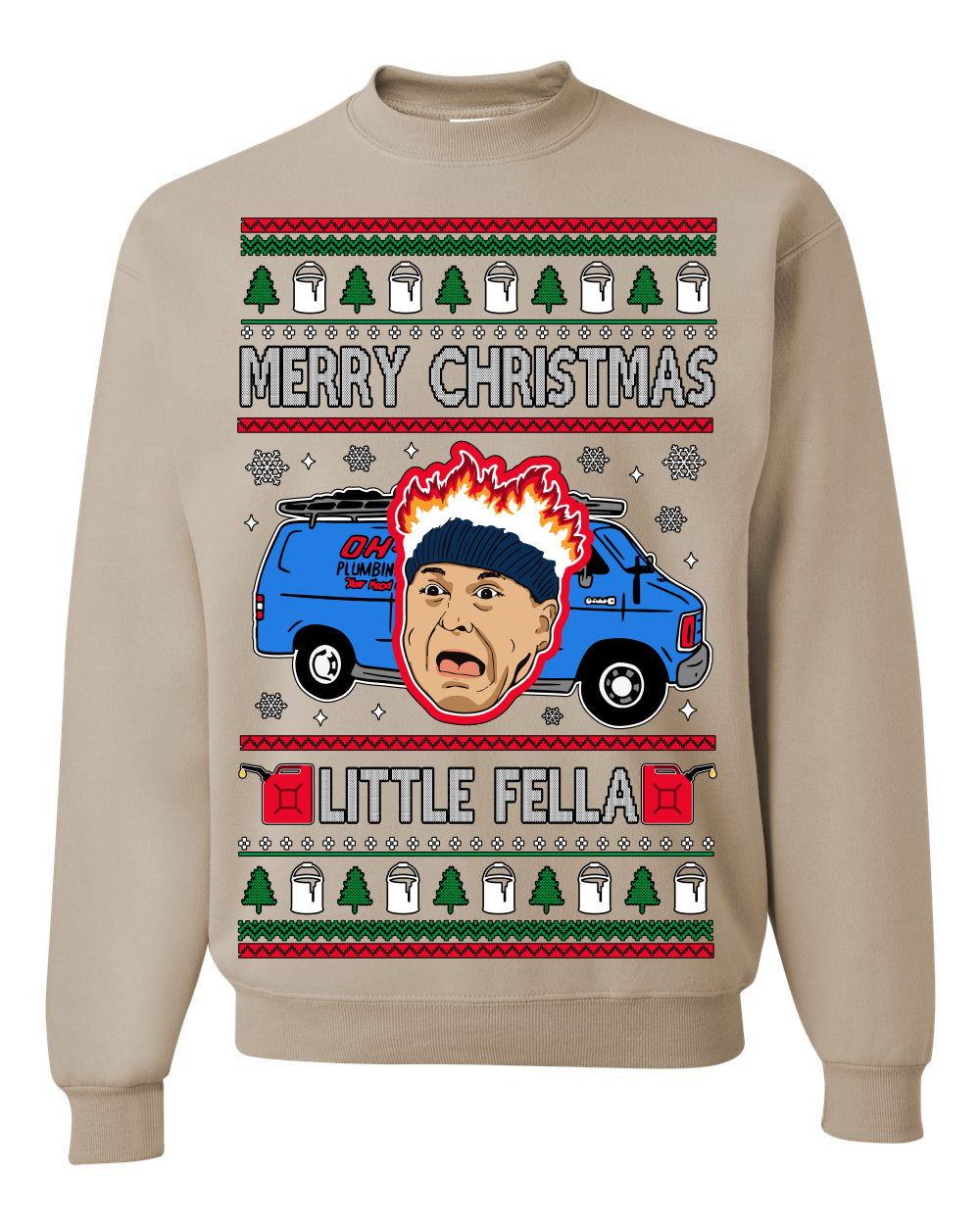 Merry Christmas Little Fella, Classic Funny 90s Harry Kevin Fire Plumbing Van Bandits, Movie Quote Ugly Christmas Sweater Ugly Christmas Unisex Crewneck Sweatshirt