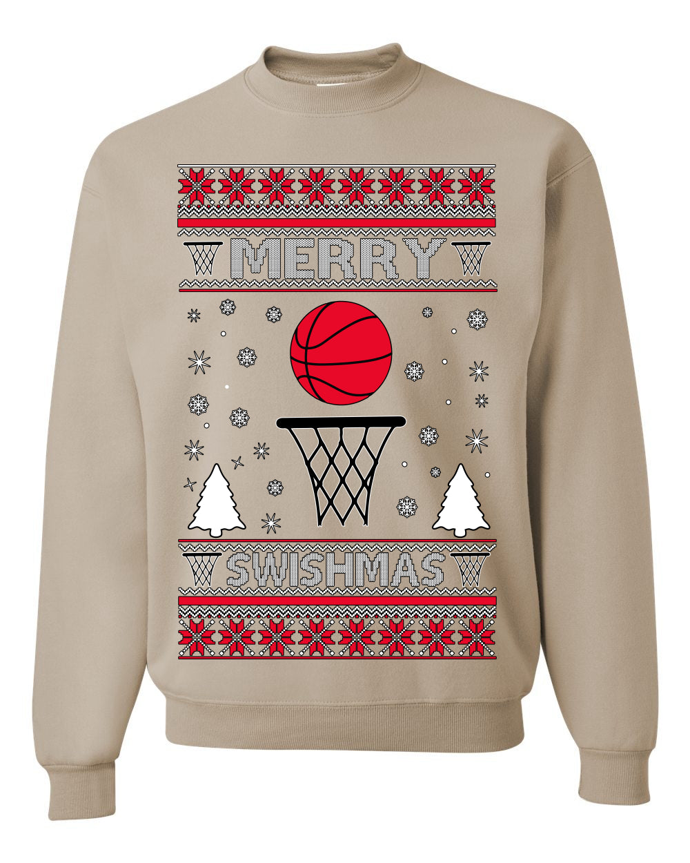Merry Swishmas Basketball Sports Fan, Teen Sport Player Boys Girls Adult | Ugly Christmas Sweater Crewneck Sweatshirt Ugly Christmas Unisex Crewneck Sweatshirt