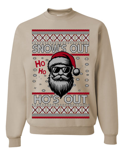 Snow's Out Hos Out | Funny Santa Claus Ugly Christmas Sweater Crewneck Sweatshirt Ugly Christmas Unisex Crewneck Sweatshirt