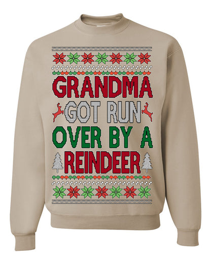 Grandma Got Ran Over by a Reindeer | Classic Xmas Song Holiday Movie Quote, Ugly Christmas Sweater Crewneck Sweatshirt Ugly Christmas Unisex Crewneck Sweatshirt