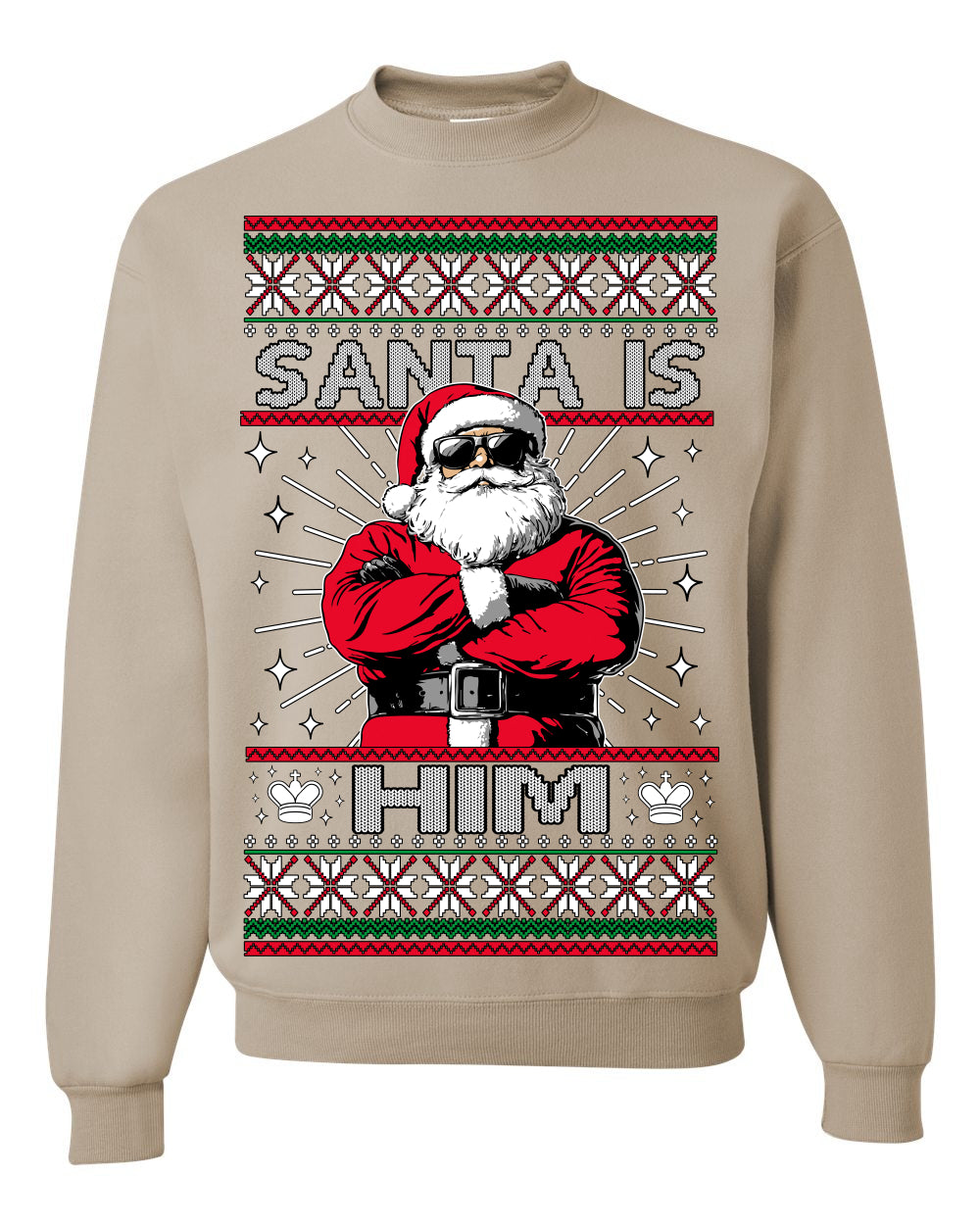 Santa Is Him Funny Gen Z Viral Meme Shades, Religious Christ Christian Christianity Brain Rot Joke Slang Ugly Christmas Sweater Ugly Christmas Unisex Crewneck Sweatshirt
