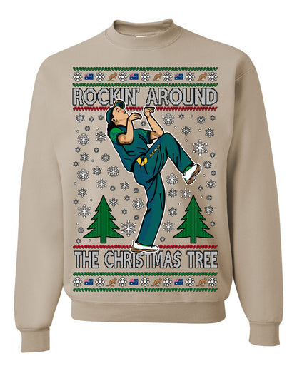 Rockin Around the Christmas Tree Raygun Viral Meme Australian AUS, Sports Australia Breakdancer Ray Gun Funny Ugly Christmas Sweater Ugly Christmas Men's T-Shirt