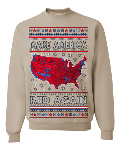 Make America Red Again USA Map, President Donald Trump 2024 MAGA Red Wave, Ugly Christmas Sweater Ugly Christmas Unisex Crewneck Sweatshirt