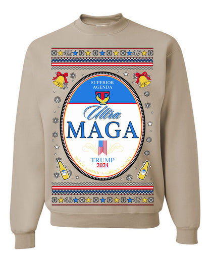 Ultra MAGA Superior Agenda Trump Vance 2024 Funny Beer Logo Ugly Christmas Sweater Ugly Christmas Men's T-Shirt