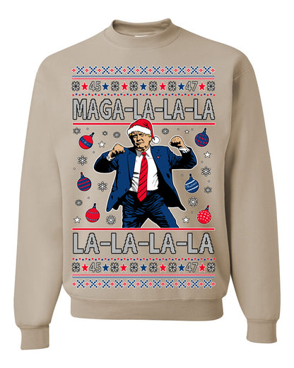 Maga La La La, Funny Xmas Santa Donald Trump Viral Shimmy Dance Classic Christmas Carol Song, Ugly Christmas Sweater Ugly Christmas Men's T-Shirt