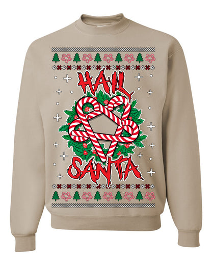 Hail Santa Funny Satanic, Candy Cane Wreath Devil Heavy Metal Rock Metalcore Music, Satan 666 Agnostic Areligious Ugly Christmas Sweater Ugly Christmas Men's T-Shirt