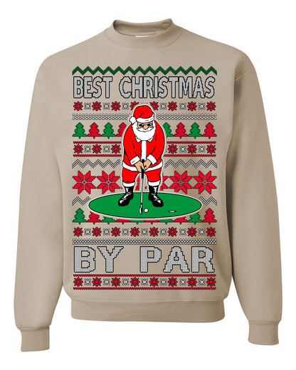 Best Christmas By Par Funny, Santa Golfing Iron Wedge Wood Drive Fore Birdie Eagle, Pun Sports Golf Ugly Christmas Sweater Ugly Christmas Men's T-Shirt