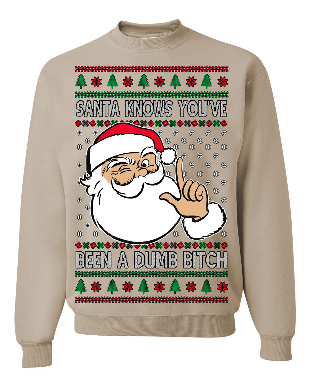 Santa Knows You've Been a Dumb Bitch Funny Vulgar Dirty Ugly Christmas Sweater Ugly Christmas Men's T-Shirt