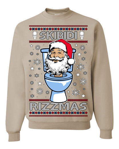 Skibidi Rizzmas Funny Toilet Video Viral Brain Rot Meme, Gen Z Alpha Slang Brainrot Memes Ugly Christmas Sweater Ugly Christmas Men's T-Shirt