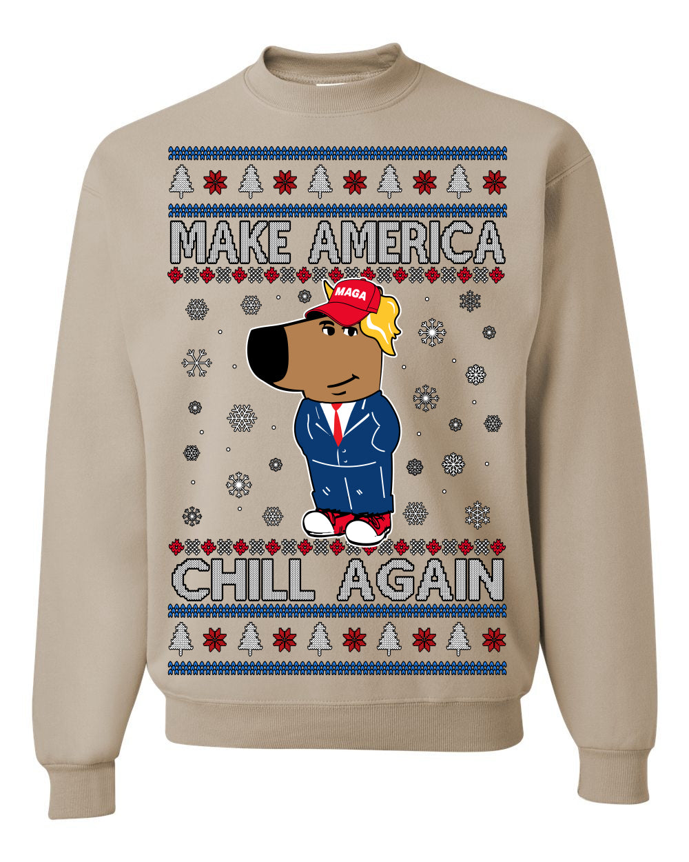 Make America Chill Again Chill Guy Donald Trump, My New Character Viral Gen Z Alpha Meme, MAGA Ugly Christmas Sweater Ugly Christmas Men's T-Shirt