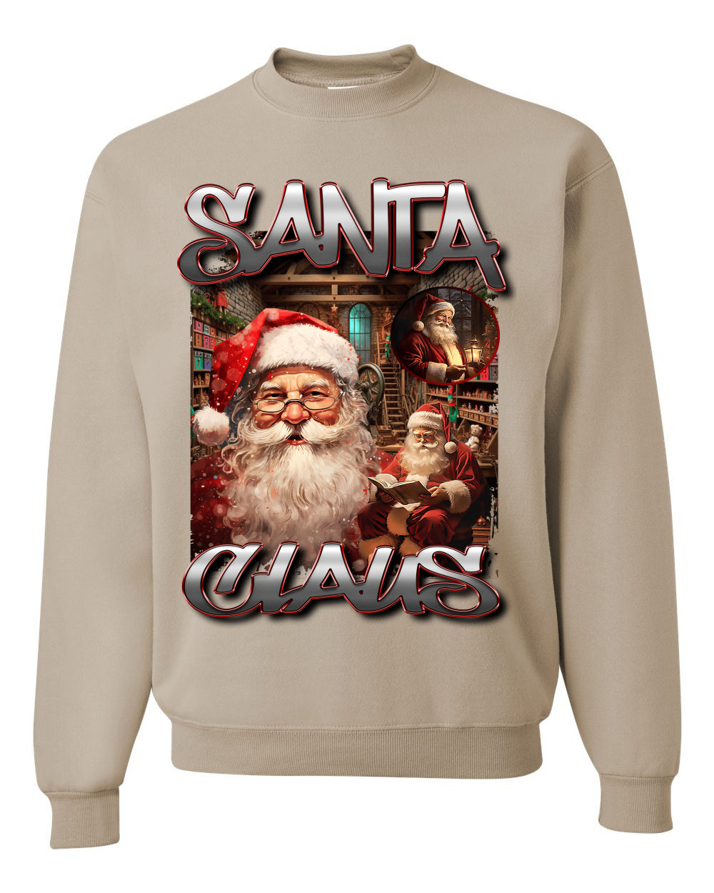 Santa Claus Bootleg Hype Rap Music Style, Funny Hip Hop North Pole Workshop Xmas, Ugly Christmas Sweater Crewneck Sweatshirt Ugly Christmas Unisex Crewneck Sweatshirt