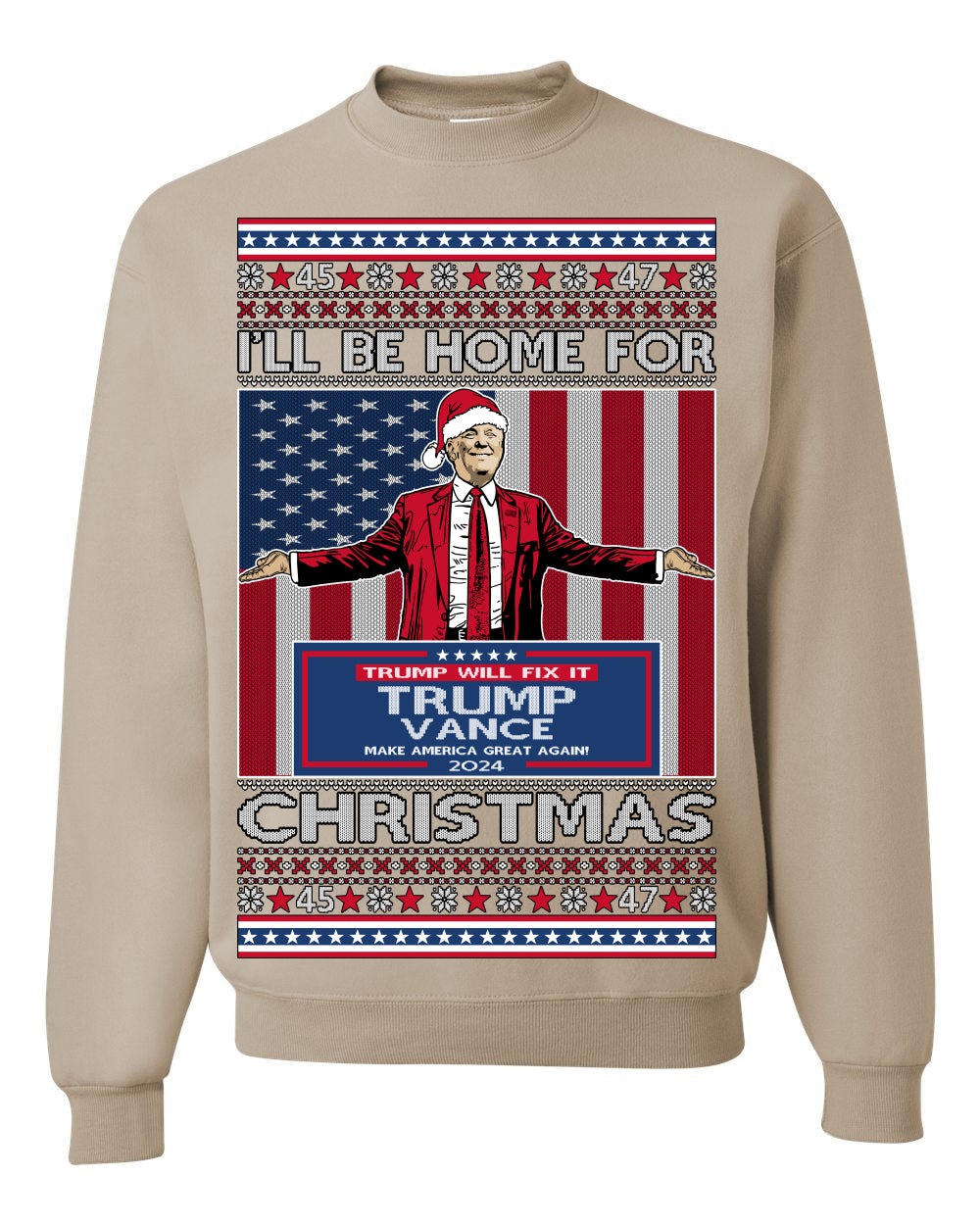 I'll Be Home for Christmas USA Trump 2024, MAGA Make America Great Again Santa Speech Ugly Christmas Sweater Ugly Christmas Men's T-Shirt